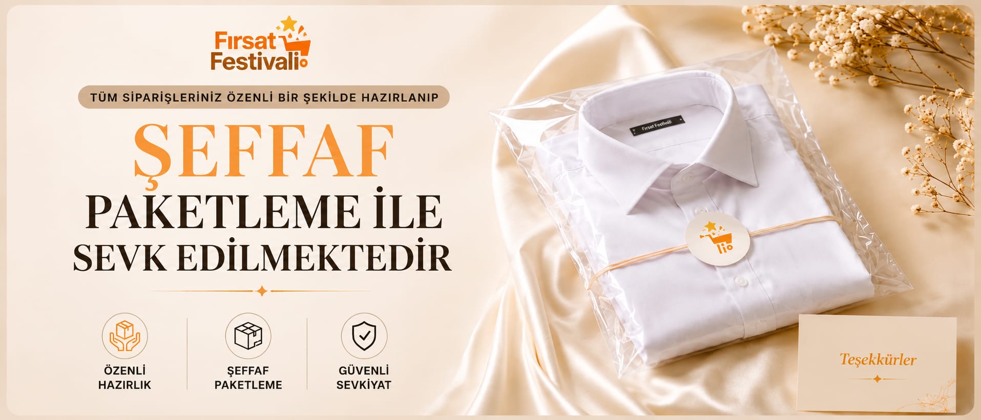 Tüm siparişler özenli bir şekilde hazırlanıp şeffaf paketleme ile sevk edilmektedir.
