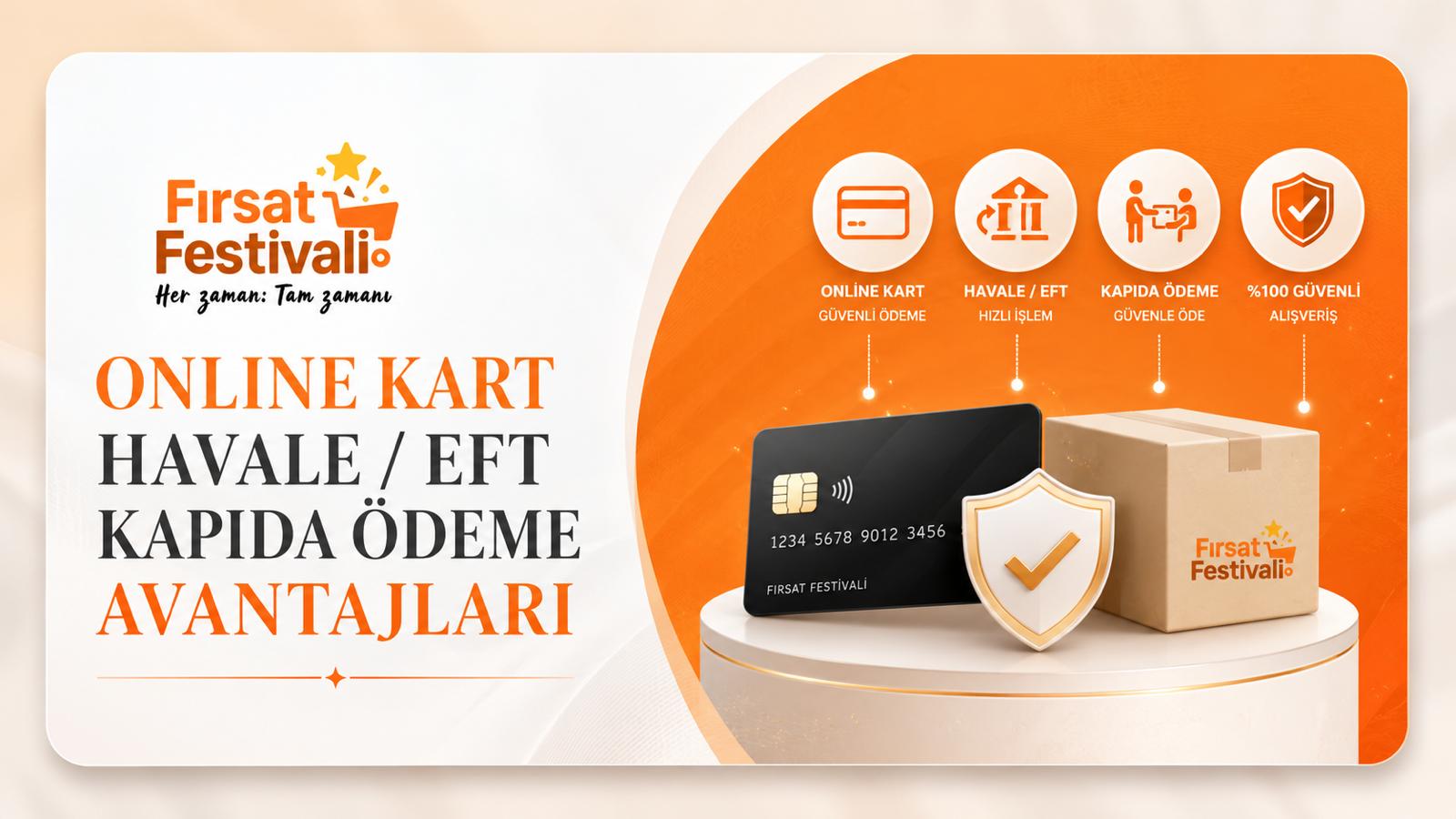 Online kart, havale/EFT ve kapıda ödeme avantajları. Yüzde yüz güvenli alışveriş.