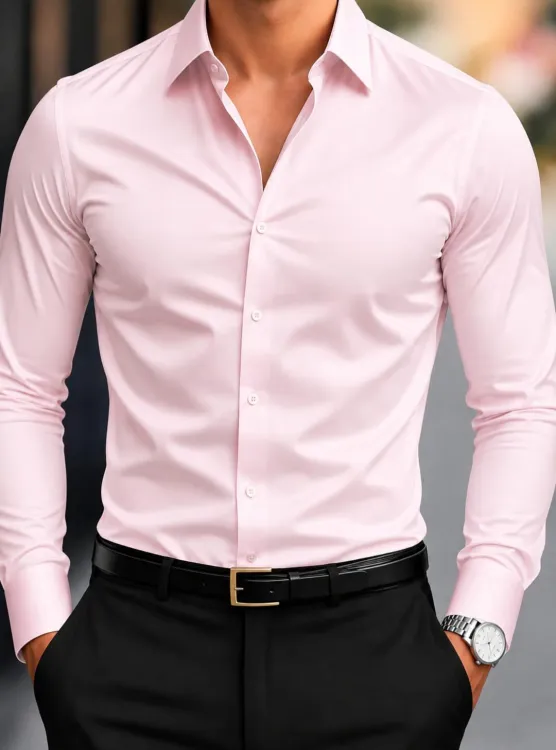 Pamuklu Saten Fit Kesim Gömlek, Pembe